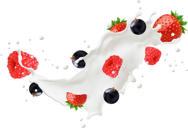 Milk drink, dairy drink splash with ripe berries